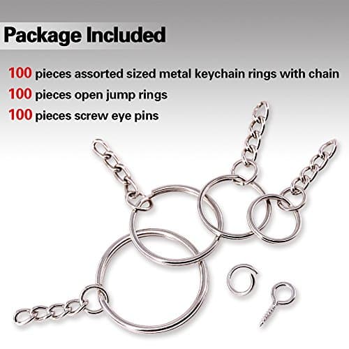 Swpeet 100 pcs Porte-clés Anneaux avec chaîne et tiges à vis 100 pcs Bulk pour travaux manuels argenté