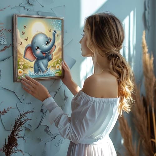MOGTAA Éléphant Peinture Diamant Adulte, 5D Animaux Diamond Painting Complet Diamant Kit Enfants, Diamant Painting Paysage Strass Point de Croix Cristal pour Murale Décor 30x30cm