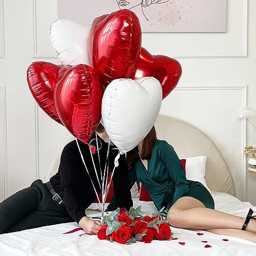 Ballon Coeur rouge blanc 24 pcs, Baudruche en Forme de Coeur,Ballons de Fleuret,Ballon Helium Coeur pour Anniversaire, Mariage, Saint Valentin, décoration de fête de Noël