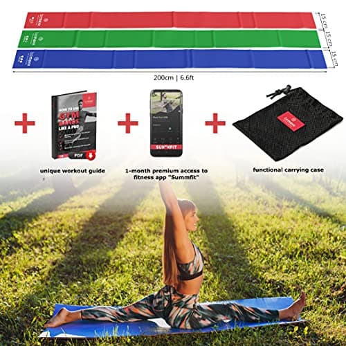 Bandes Élastiques Fitness Set/Extra Longue 2m Elastiband 3 Niveaux de Résistance + eBook Guide et Sac | Physique Exercise Pilates Yoga Sport Gym Musculation Traction Gymnastique Kit Training