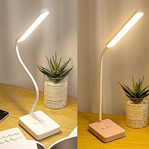 MAYTHANK Lampe de Bureau LED Sans fil Rechargeable USB Batterie 2000mah, Tactile Dimmable Intensité 3 Couleurs Modes, Portable Lampe Lecture Livre Pile de Table Enfant Chambre Chevet