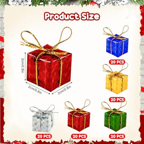 Mini Cadeau Noel, 100 PCS Faux Cadeaux Noel Deco, Décor d'arbre de Noël, Boîte Cadeau en Mousse de Noël, Mini Boîtes Brillantes Ornements, Miniature de Noël Ornement Brillant