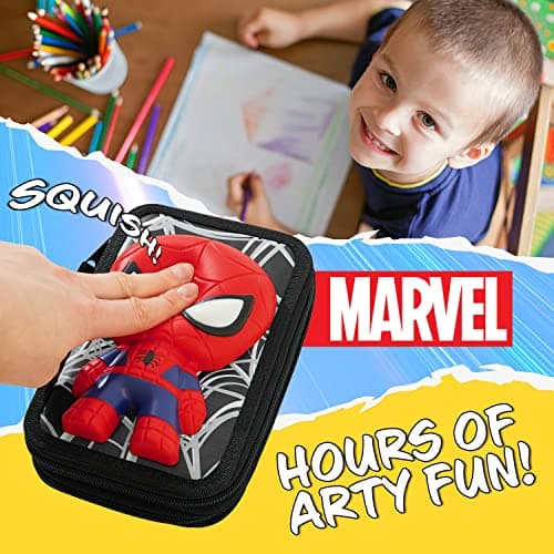 Marvel Trousse Scolaire Garcon, Trousse Compartiments Garnie Fourniture Scolaire, Feutre, Crayon de Couleur, Cadeau Spiderman Avengers Rentrée Scolaire Primaire (3D Spiderman)