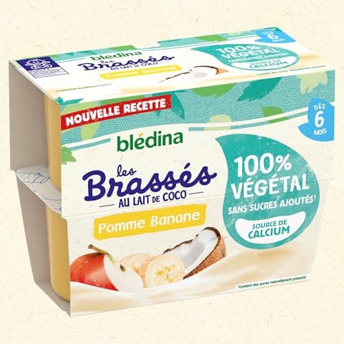 Blédina - Brassés 100% Végétal - Lait de Coco Pomme Banane - Dès 6 mois - 24x95g ( l'emballage peut varier)