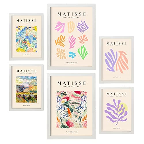 Nacnic Lot de 6 Affiches Henri Matisse. Végétation. Estampes du fauvisme et de l'art abstrait pour l'architecture d'intérieur et la décoration. A3 et A4, cadres blancs.