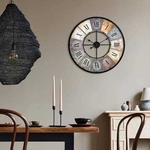 Grande Horloge Murale Vintage silencieuse Horloges en métal pour Salon Antique XXL Chiffres Romains rétro déco 50 cm