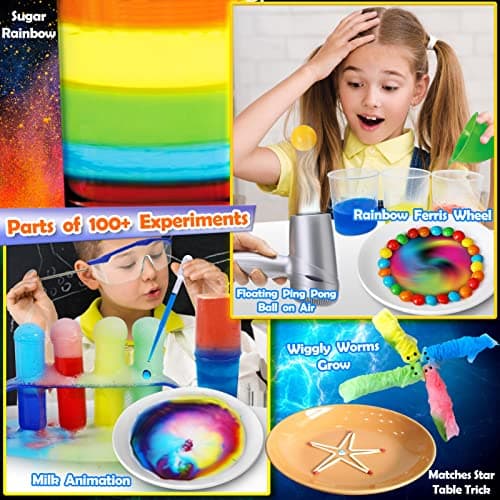 UNGLINGA 100+ Experiences Kit Scientifique pour Enfants, Laboratoire de Chimie et Kit Volcan, Sable Magique, Fouille de Pierres Précieuses, Fizzy Réaction Éducatifs Activités