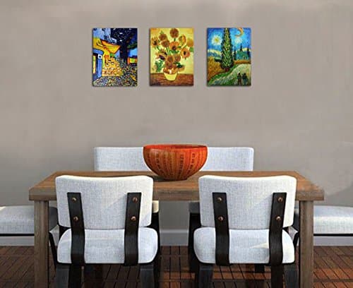 Fokenzary Peinture à l'huile sur toile peinte à la main Vincent Van Gogh - 3 œuvres d'art classiques - 3 tableaux - Décoration murale - Prêt à accrocher - 3 pièces