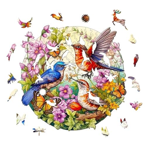 Blumuze Puzzle Bois Adulte 290pcs,Oiseaux et Papillons Puzzle en Bois Animaux, Puzzles en Bois Animal Unique pour Adulte, Wooden Puzzles L-13.3 * 13in
