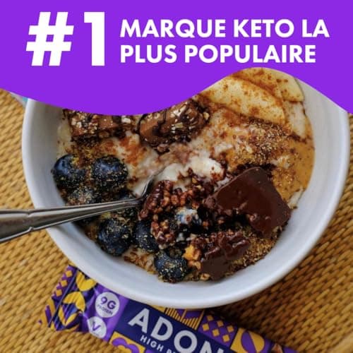 Barres Adonis Keto Riches en Protéines aux Double Chocolat (16 Barres de 45g) | Végétalien et Keto l 100% Naturel l Sans Sucre, Sans Lactose Faible, Keto Snacks