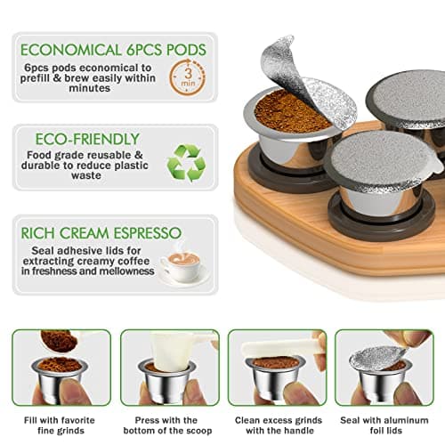 Capmesso Dosettes de café réutilisables pour Nespresso Originalline, 6 capsules rechargeables Nespresso en acier inoxydable compatibles avec la machine Nespresso Originaline