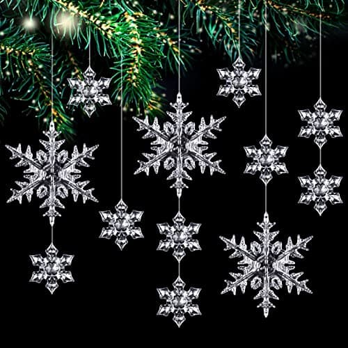 25 Pièces Acrylique Ornements de Flocons de Neige, Hiver Décorations avec Ligne De Cristal pour Fenêtres Cheminée Sapin de Noël