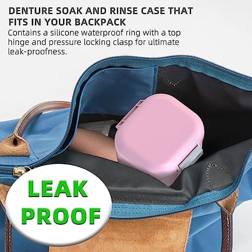 ARGOMAX Boîte de prothèse anti-fuite, boîte à prothèses dentaires portable avec tamis, pour prothèses dentaires et appareils dentaires (rose + blanc).