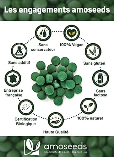 Spiruline et Chlorella BIO | 400 comprimés vegan de 500mg | 4500mg par jour | 17% Phycocyanine, Séchées à Froid | Détox, Anti-fatigue, Antioxydant | Qualité Supérieure