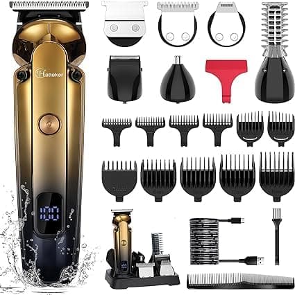Hatteker Kit Tondeuse à Barbe Professionnel Avec Zero Gap T-Blade Tondeuse Rasoir Électrique Pour Le Nez Oreille Barbe Hommes Body Tondeuse Imperméable à l'eau Sans Fil Beauty Kit 6 en 1