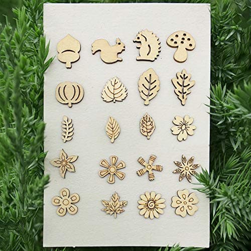 Dylan-EU 200 pièces Tranche en Bois Fleur en Bois Mixte Formes de Feuilles en Bois pour Arbre de Noël Mariage Bricolage Scrapbooking Anniversaire de Mariage Décoration de Table