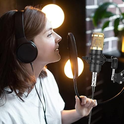 ALPOWL Ensemble d'équipement de Podcast, Interface Audio avec Carte Son en Direct Tout-en-Un et Microphone à condensateur, Parfait pour l'enregistrement, la Diffusion, la Diffusion en Direct (Or)
