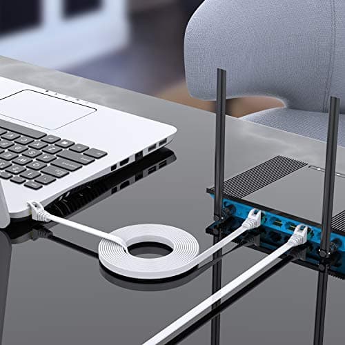 BUSOHE Câble Ethernet Cat 8 15M, Câble Réseau LAN Gigabit RJ45 Plat Haute Vitesse, Cordon de Brassage Internet 40Gbps 2000MHz pour Commutateur,Routeur,Modem,Panneau de Brassage,PC (Blanc)