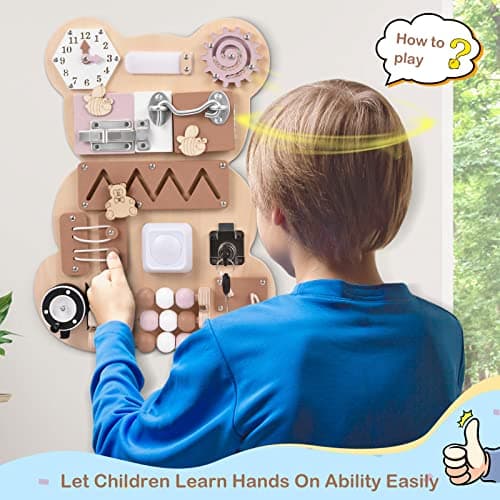 InLoveArts Planche Activité Montessori, Busy Board Montessori Tableau Montessori Jouets éducatifs Motricite Enfant Parcours Tableau Sensoriel pour Enfant 1 2 3 Ans