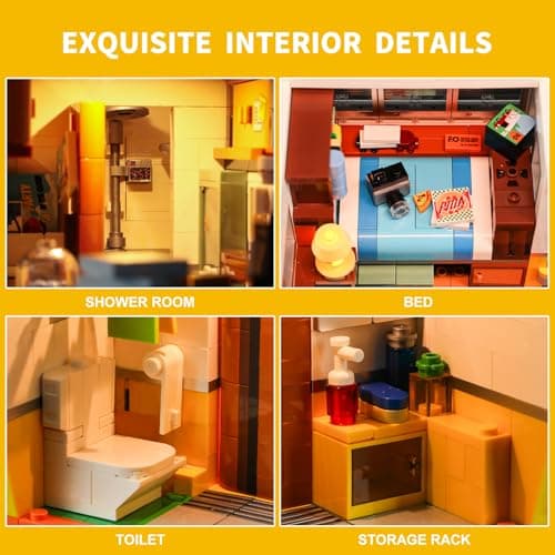 FUNWHOLE Caravane de Voyage - Ensemble de Construction en Briques Éclairées, Van Classique de Plage avec Lumières LED, Modèle de 1325 Pièces pour Adultes et Adolescents