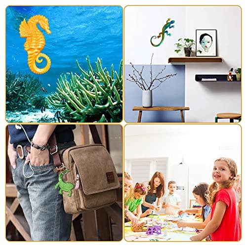 AFUNTA Lot de 4 moules en résine 3D en forme d'animal, moules en résine de silicone pour gecko, hippocampe, lézard, porte-clés en résine époxy avec 10 porte-clés, pour décoration murale, bureau