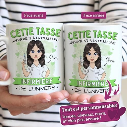 Cupdarling® Tasse Personnalisable Cadeau Infirmiere - Idee Cadeau Femme Original - Tasse Infirmiere Humour - Cadeau Anniversaire Femme - Etudiante Infirmiere Accessoires
