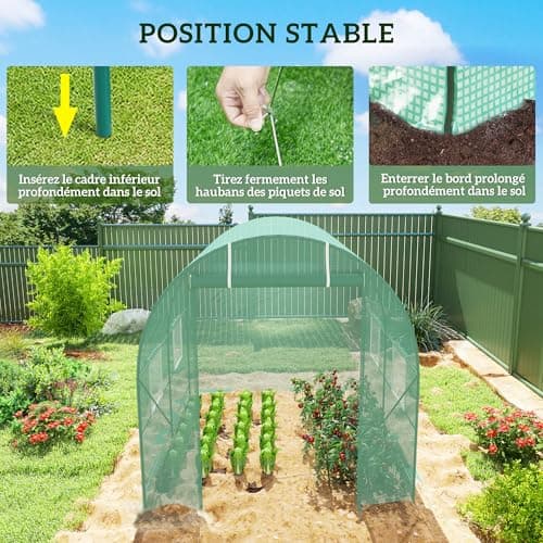 Outsunny Serre de Jardin Tunnel 5 m2 2,5L x 2l x 2H m Acier renforcé Ø 1,8 cm + PE Haute densité 140 g/m2 fenêtres Porte déroulante Vert