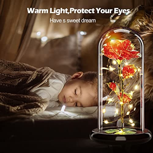 Rose Eternelle sous Cloche, Noel Cadeau pour Femmes, Galaxy Rose avec LED Lumières, Fleurs de Rose Lumineuses, Fleur Artificielle Cadeau pour Femme Maman Mère, pour Fête des Mères, Anniversaire