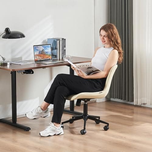 YOUTASTE Chaise de Bureau, Fauteuil Ergonomique avec Cuir PU, Chaise Pivotante avec roulettes & Dossier, Réglable en Hauteur et Fonction Bascule, pour Bureau, Chambre, Capacité 136kg, Beige