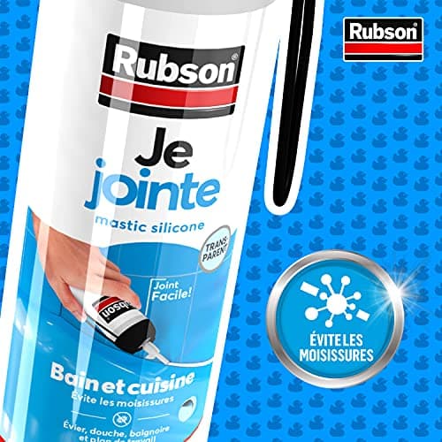 Rubson Je Jointe Mastic Blanc 200 ml, mastic étanche anti-moisissure en aérosol prêt à l'emploi, mastic silicone durable pour joints sanitaires spécial Bain & Cuisine
