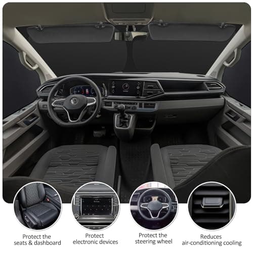 ZATOOTO Pare Soleil Pare Brise pour VW T5 T6, 3PCS Pare Soleil Voiture Avant, Assombrissement Intérieur du Pare-Brise, Protection Solaire Pare Brise, Pliable avec Sac de Rangement