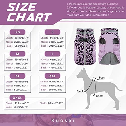 Kuoser Manteau d'hiver pour Chien Imperméable et Chaud - Gilet Réfléchissant pour Chiot avec Doublure en Polaire - Coupe-Vent pour Animaux de Compagnie pour Petits Moyens et Grands Chiens