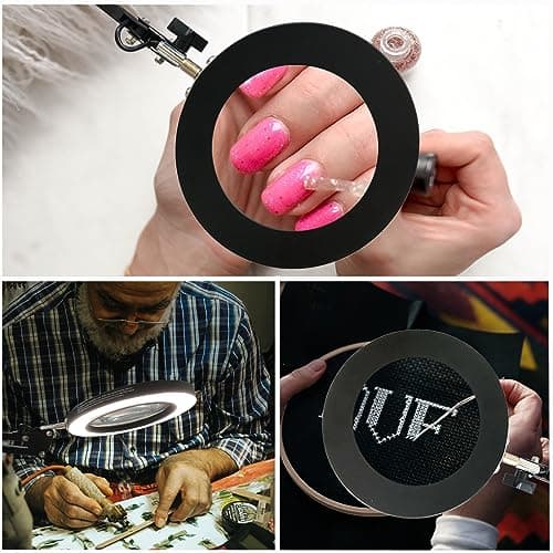 Loupe avec lumière, Lampe de bureau Led 10X avec pince et base 5 modes de couleur 10 niveaux de gradation Lampe à pince pour seniors Aide à la lecture Lampe de travail bricolagenn Loupe de lecture