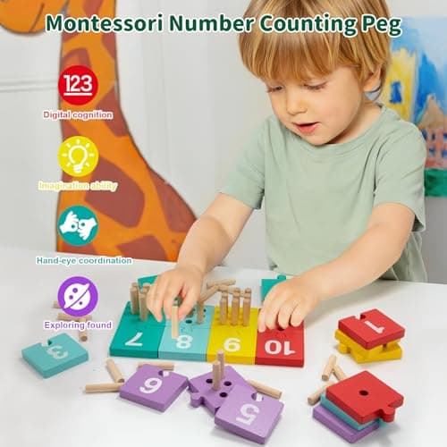 Wisplye Montessori Jouets en Bois, Mathématique Tableau Jeu des Chiffres, Planche Empilage Éducatif, Apprends à Compter, Jouets d'activité et de Développement, Jeux Enfant 3 4 5 6 Ans Garçon Fille