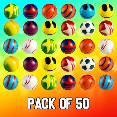 Lot 50 Mini Balles Anti Stress Enfants - Fidget Toys Anti Stress 5,1 cm, Lot Varié de Balles Anti Stress, Boules Sensorielles à Presser Enfants, Cadeaux de Fête, Cadeaux d'anniversaire Garçons Filles