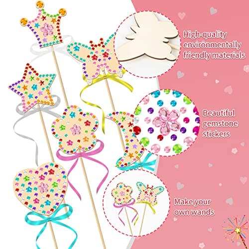 OPUHOHR 18 Set Baguette Princesse en Bois, Baguette Magique Cadeau Princesse Fée Accessoire, Kit de Bricolage pour Anniversaire Fête Cosplay Jouet Jeu de Rôle