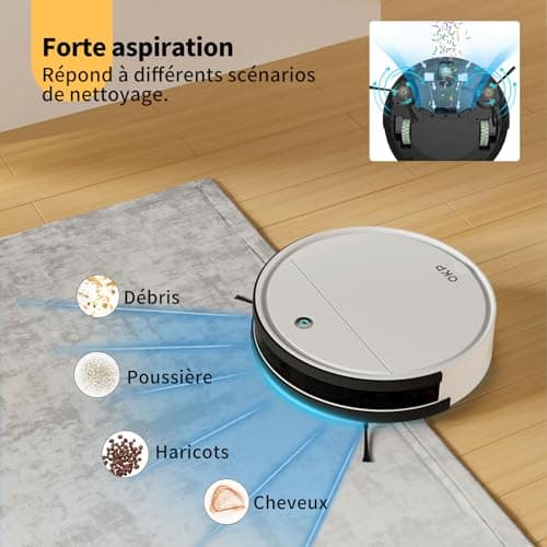 OKP Aspirateur Robot, Robot Aspirateur Laveur 3 en 1, Mince Silencieux Connecté WiFi/Bluetooth/Alexa/App, Auto-Charge, 120min d'Autonomie, Idéal pour Poils d'animaux Sols Tapis, K5 avec Télécommande