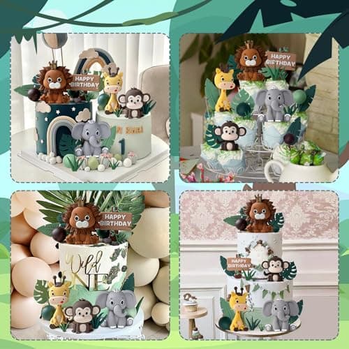 Kit de Décoration Gâteau Jungle Safari - 19 Figurines d'Animaux pour Décoration de Gâteau d'Anniversaire - Lion, Girafe, Éléphant, Singe - Parfait pour Thème Jungle Safari Anniversaire Garçon ou Fille