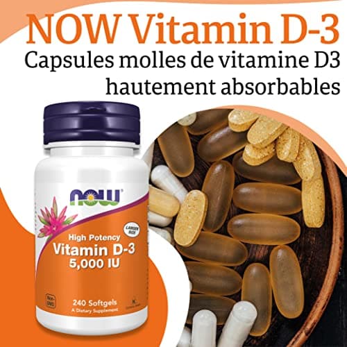 Now Foods, Vitamin D3 Depot, 5.000IU, Cholécalciférol, Haute Dosé, 1 Capsule tous les 5 Jours, 240 Capsules molles, Testé en Laboratoire, Sans Soja, Sans Gluten, Sans OGM