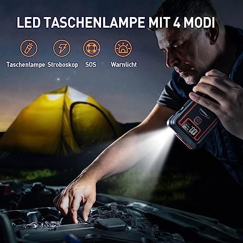 YABER Booster Batterie, 3500A 23800mAh Portable Jump Starter (Tout Gaz ou 8,0 L Diesel), Chargeur sans Fil avec Lamp LED, Écran LCD, Marteau de Sécurité, Boussole