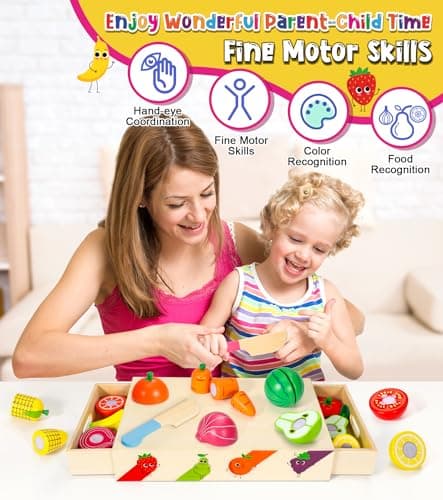 Subtail Dinette Enfant 2 3 Ans - Fruit et Legumes Jeux Enfant - Ustensile Cuisine en Bois Enfant - Legumes Jouet Enfant - Fruits en Bois à DéCouper - Jouet Enfant 2 3 Ans Cadeau pour Les Enfants
