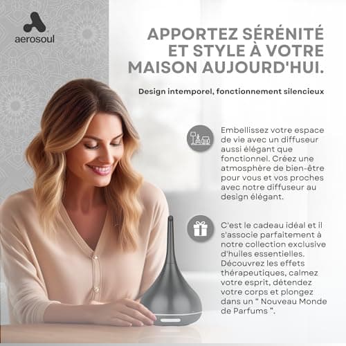 Aerosoul® Diffuseur Huiles Essentielles 100ml, Diffuseur Ultrasonique D'huile Essentielle Design Élégant, USB, Auto-Off, Brouillard 6h, Diffuseur Aromatherapie, Plastique Aspect Noir