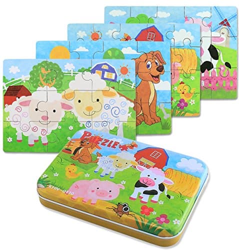 BBLIKE Jouet Puzzle pour Enfants, 4 Niveaux de Difficulté Différents, 9 Pièces, 12 Pièces, 15 Pièces, 20 Pièces, Jouet Éducatif Parfait pour Garçons Filles de 3 Ans + (Animaux de la Ferme)