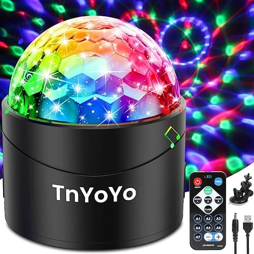 Boule Disco, Lumière de fête de Contrôle de Musique TnYoYo, 360° Rotation Boule à Facette Lampe de Scène, 7 Couleur Modes avec Télécommande et 3M Câble USB pour Fête/DJ/Noël/Bar/Enfants