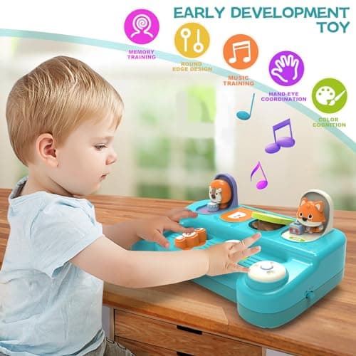 seveclotree Jouet pour Bébé 1 an,Jouet Pop-up avec Animaux et Musique,Jouet Montessori pour Enfant 1 2 3 4 Ans Fille Garçon,Jouets Interactifs Cadeau Bebe 1 2 3 an