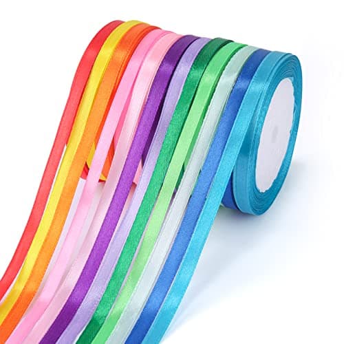 Ruban Satin, 12 Couleurs 6mm x 22m Ruban Tissu pour Bricolage Art & Artisanat, Emballage Cadeau, Ballons, Nœuds, Décoration de Mariage (12 Rouleaux, Polyester)