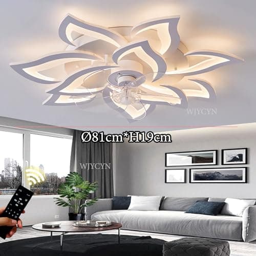 WJYCYN Ventilateur de plafond à LED avec éclairage Plafonnier à LED dimmable Plafond de salon moderne avec ventilateur Plafonnier géométrique créatif DIY pour la chambre à coucher (Blanc, Ø81cm 145W)