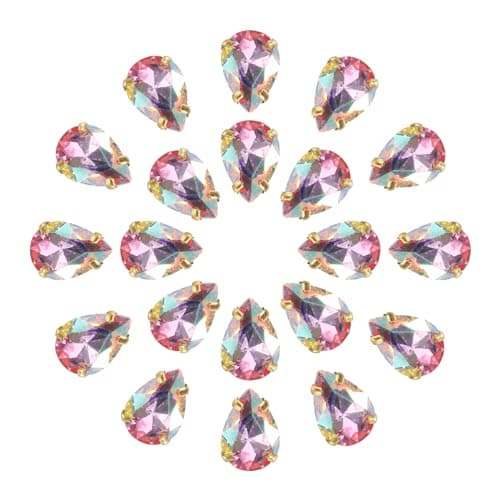 QUARKZMAN 20pcs Strass à Coudre Forme Larme - 14x10mm Plat Dos Verre Cristal en Or Broche Réglage pour Artisanat, DIY Bijoux, Vêtements Décorations (AB Couleur)