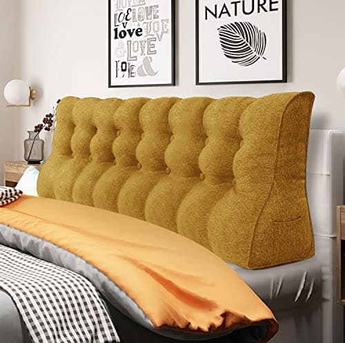 Johnear Coussin de Lecture Compensé Lin,Traversin Gros Coussin Canapé,Repos Oreiller Triangulaire Coussin à Coins, Coussin pour Jambe,Dossier de Soutien Lombaire,Jaune 200 x 26 x 55 cm