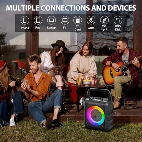 HWWR Caisses karaoké avec 2 Microphones sans Fil, karaoké Professionnel Portable Bluetooth avec lumières LED, Eco/TF/USB, AUX, pour Les fêtes et Les Adultes, Cadeau pour Les Amis et la Famille